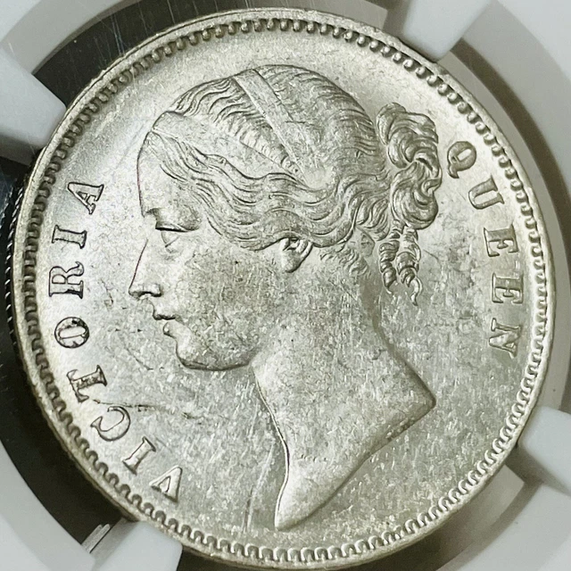 EIC Victoria Queen 1840 AD (B&C) DL 28 Berry Silver Rupee NGC Graded MS 61