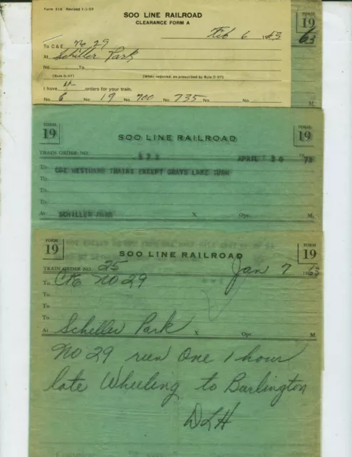 Soo Line Railroad Train Orders (20) Schiller Park (Chicago) Illinois  1963-1972.
