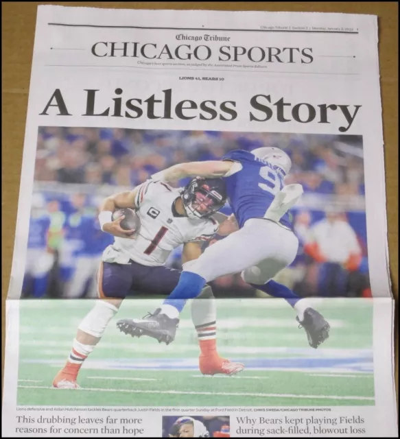 1/2/2023 Chicago Tribune Sports Bears vs Lions Justin Fields Aidan Hutchinson