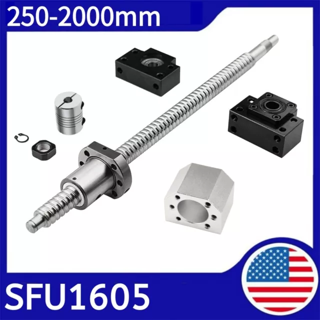 Ball Screw SFU1605 Antibacklash 250-2000mm+BK/BF12+Nut Housing+6.35*10mm Coupler