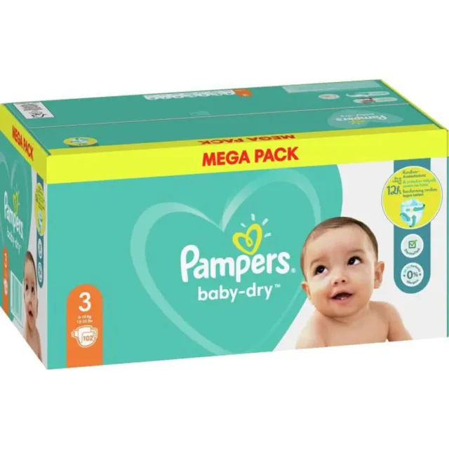 Mega Pack 102 Couches Pampers Baby Dry Taille 3 (6 A 10 Kgs)