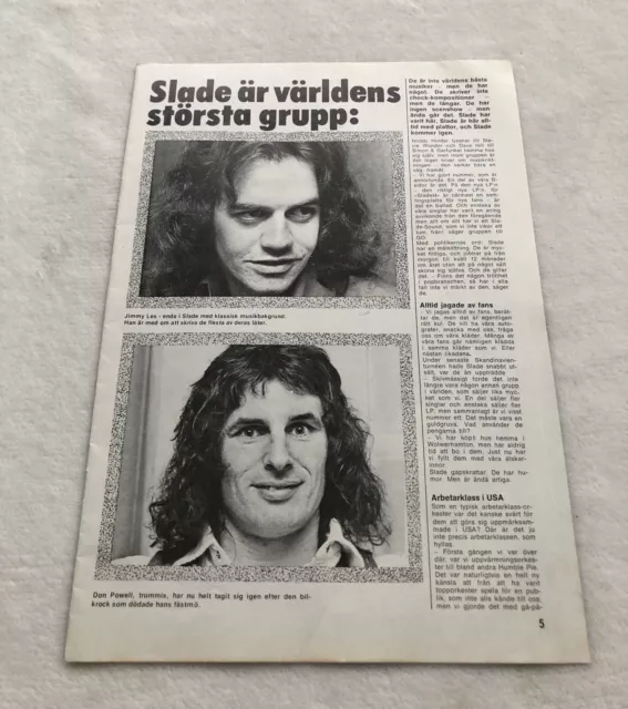 SLADE 1974 Clipping Poster Swedish Music Magazine GO 1970s Vintage
