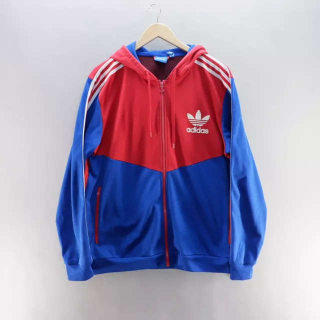 Adidas Track Jacket XL Red Blue Trefoil Full Zip Tracksuit Top Hooded Mens