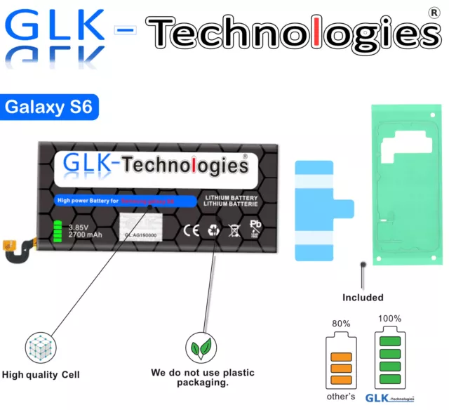 GLK Akku für Samsung Galaxy S 6 SM-G920F EB-BG920ABE Batterie P R O  Ohne Set