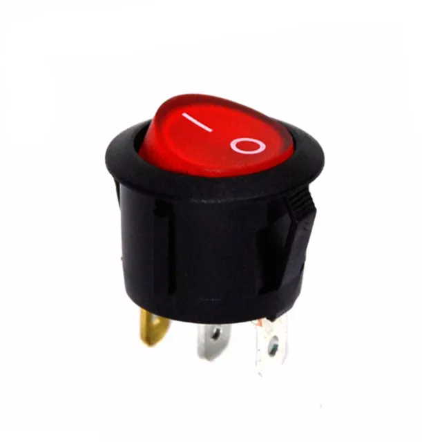 6pcs Round Rocker Switch 10A 125V Red Neon Light  On/Off 3 Pin Audio Car Boat