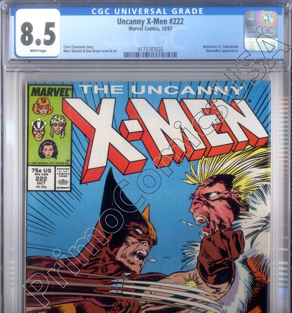 PRIMO:  Uncanny X-MEN #222 WOLVERINE Sabretooth Marvel comics 1987 VF+ 8.5 CGC