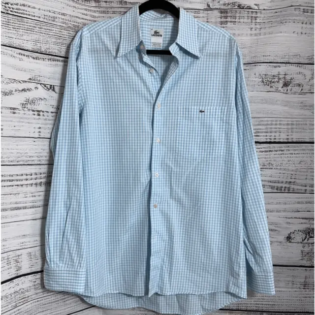 Lacoste shirt Mens Sz 40 gingham poplin cotton Button Up preppy Regular Fit