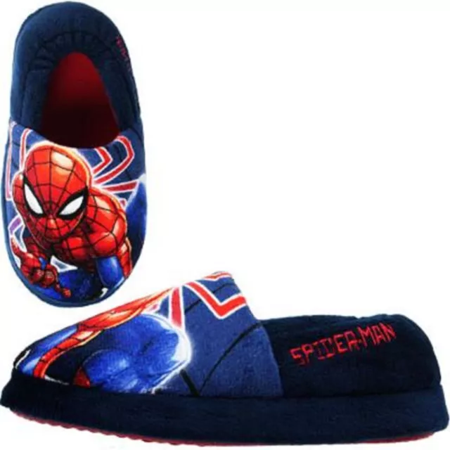 Boys Marvel Spiderman Character Lined Slip On Novelty Slippers Kids Uk Sze 8-2