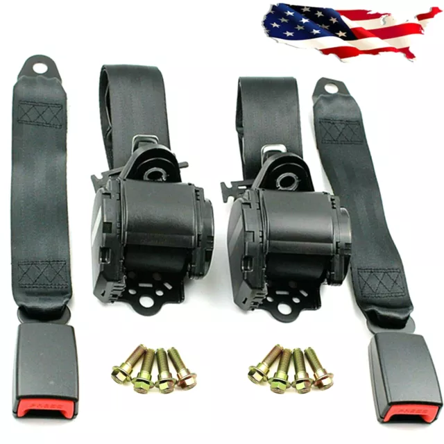 2x Retractable 3 Point Safety Seat Belt Straps Car Vehicle Adjustable Belt Kit