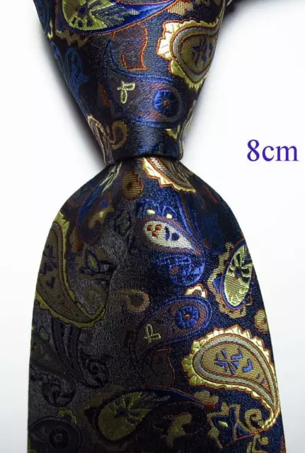 New Classic Paisley Dark Blue Brown Beige JACQUARD WOVEN Silk Men's Tie Necktie