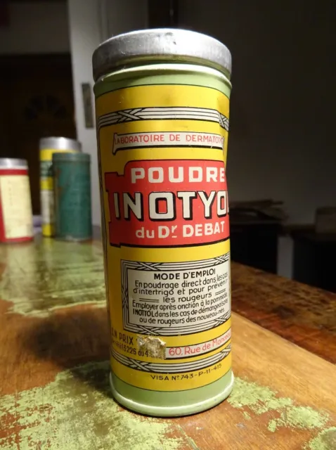 Ancienne Boite Aluminium Médicament Poudre Inotyol du Dr Debat / TBE / Vintage