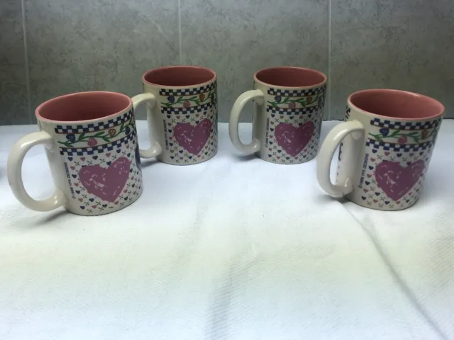 Hearts Delight Coffee Mugs Set Of 4 Charming Heart Pattern Vintage 1986