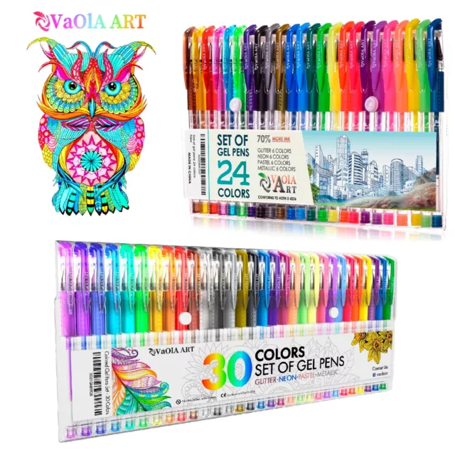 Gel Pens 2 Sets with 54 Colors, 24 Pens Set and 30 Pens Set Adult Coloring Books