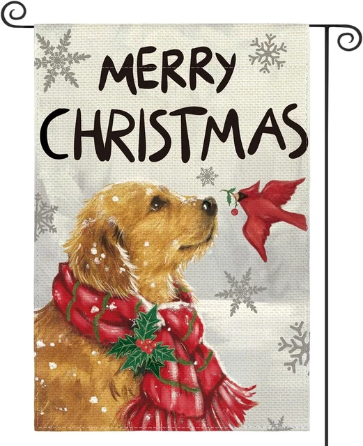 2023 Merry Christmas Garden Flag 12X18 Inch Dog Golden Retriever Cardinal Double