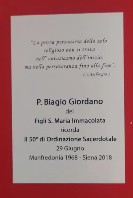 SANTINO HOLY CARD 50mo ORDINAZIONE SACERDOTALE PADRE BIAGIO GIORDANO