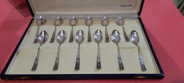 12 Cucchiaini D'argento 800 con custodia Originale anno 1973 12 Cucchiaini D'argento 800 con custodia Originale anno 1973