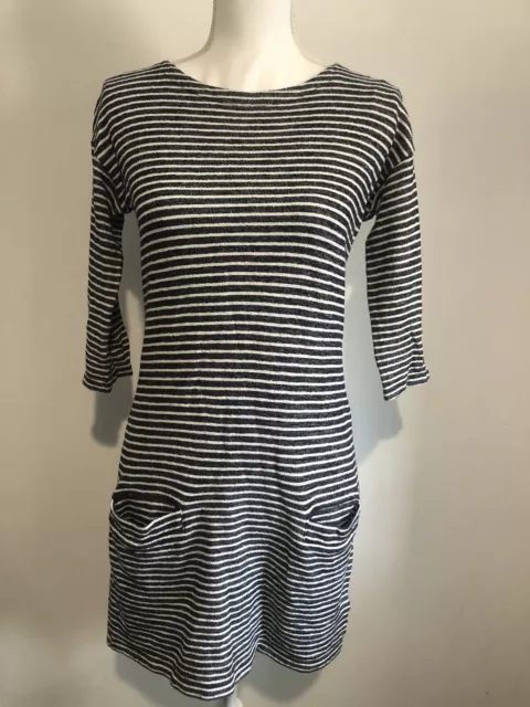 dress next size 6 petite navy/white stripe 3/4 sleeve pockets Womens