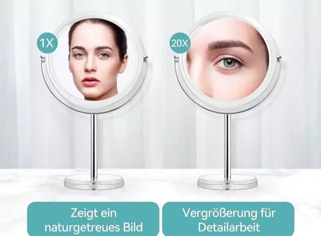 Miroir de Maquillage grossissant,Double Face 1X;20X avec Support,rotation à 360° 2