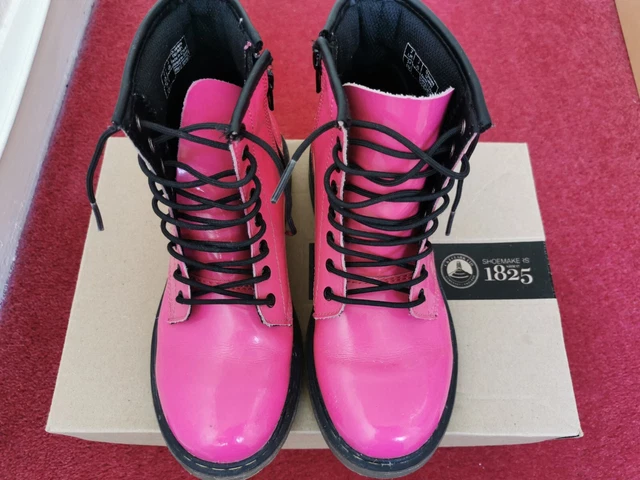 Dr Martens Girls Pink Smooth Leather Boots Delaney Lace Uk 2 Eu 34 Vgc