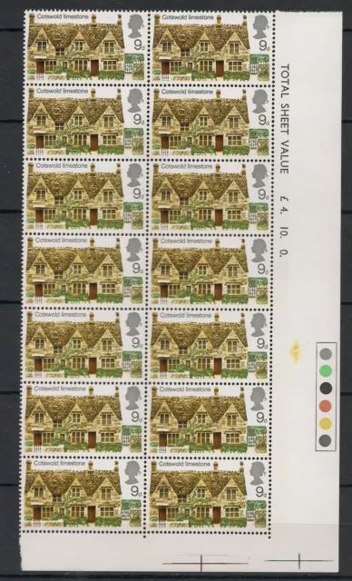 GB Stamps 1970 Rural Architecture 9d SG816 Traffic Light Block Of 14 UMM