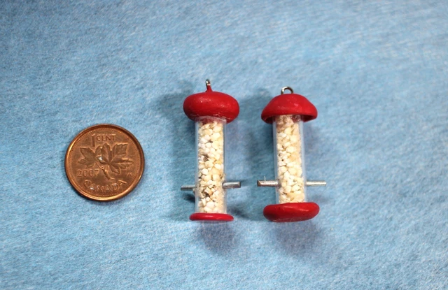 2 Original OOAK Mini Dollhouse Hanging Bird Feeders  N Woolmer