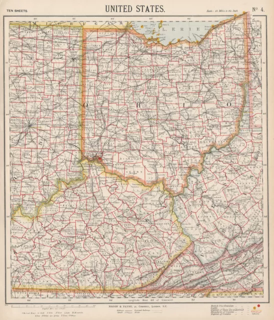 USA. Ohio with parts of Kentucky, Virginia & Indiana. Railroads. LETTS 1889 map