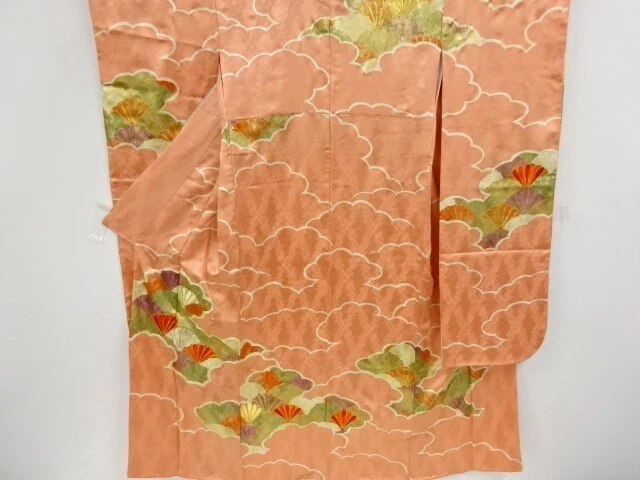 48061# Japanese Kimono / Antique Furisode / Embroidery / Cloud With Kiku Seigaih