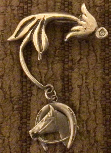 Horseshoe and Horse Head On A Flower Sterling Silver Pin Stockpin