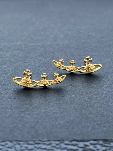 VIVIENNE WESTWOOD CANDY Triple Orb Earrings Gold Tone New RRP