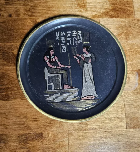 Vintage Metal Etched Egyptian Plate Hand painted hanging wall art