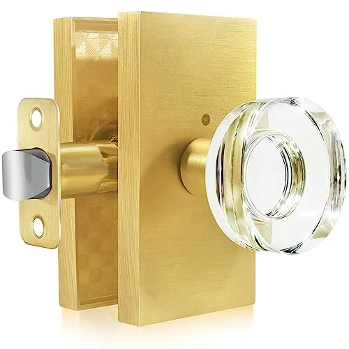Clear Crystal Glass Door Knobs,Gold Door Knob Interior Privacy Satin Brass