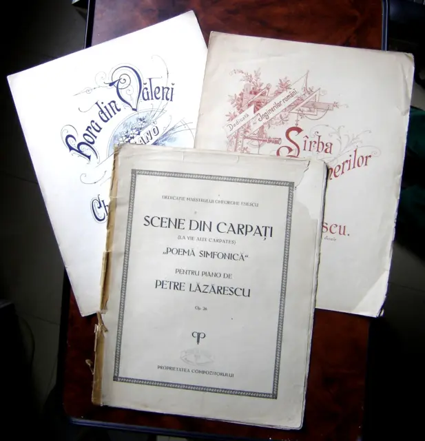 lot de 3 partitions anciennes roumaines pour piano de P Lazarescu - C S Stanules