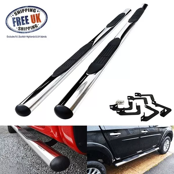 Polished Side Step Protection Bar Running Board For 05-15 Mitsubishi L200 Triton