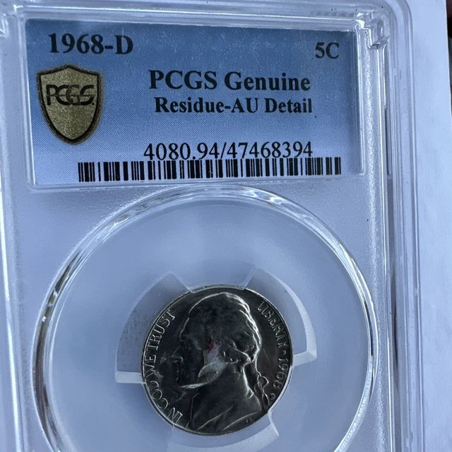 1938 Jefferson Nickel 5 Cents Certified By PCGS Genuine-Residue-AU Detail. Cheek