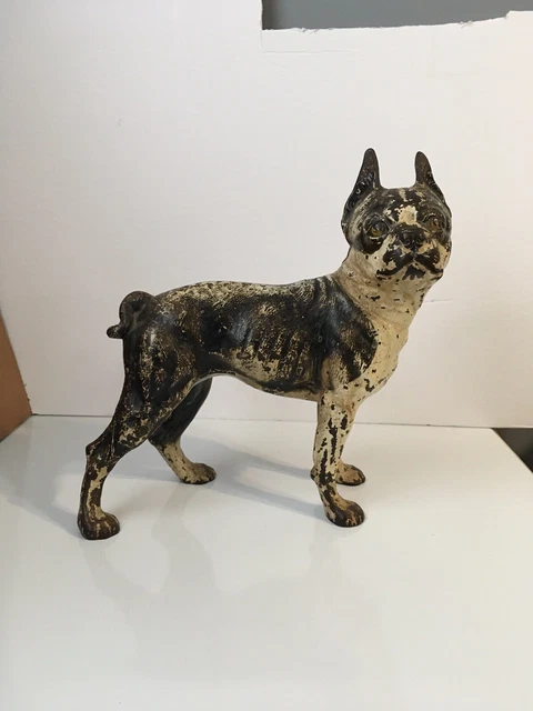 Antique Vintage Hubley Boston Terrier Large Cast Iron Doorstop Folk Art