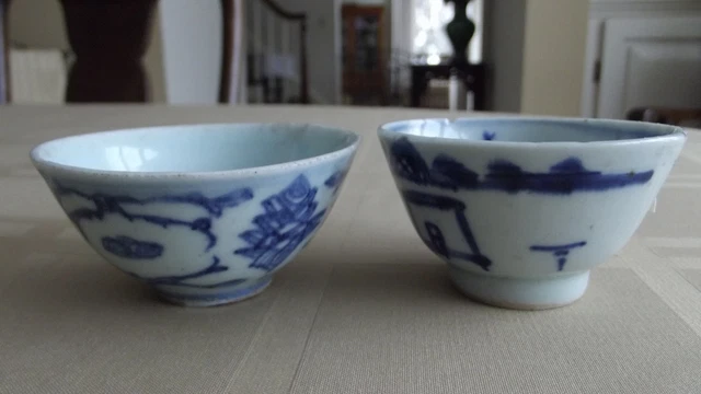 Chinese Porcelain Ming Blue & White Sake cups, pair 17C? Antique
