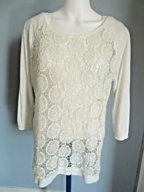 Ann Taylor Loft Ivory Crochet Lace Overlay Open Weave Top Blouse Womens Size M