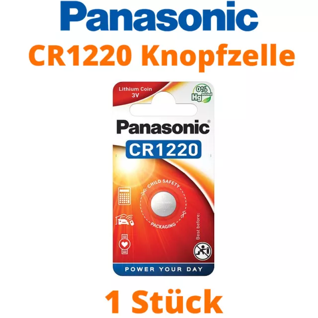 1 x Panasonic CR1220 3V Lithium im Blister Batterie Knopfzelle CR 1220 NEU