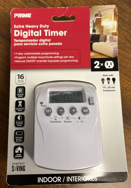 Temporizador digital para interiores Prime 125V 7 días TNDHD002 Prime 054732816552 blanco NUEVO