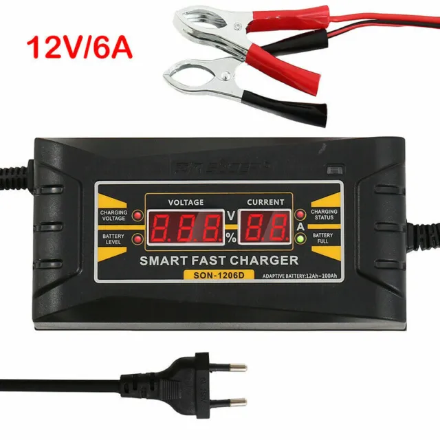 12V Auto Intelligent Battery Charger 6A 1206D Detection LCD Display Adapter New