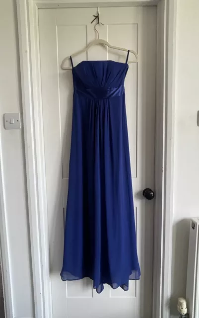 Monsoon Strapless Blue Evening dress UK10 Silk LONG Wedding PROM