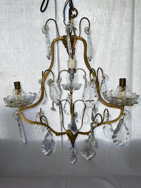 Lustre ancien pampilles cristal 3 branches