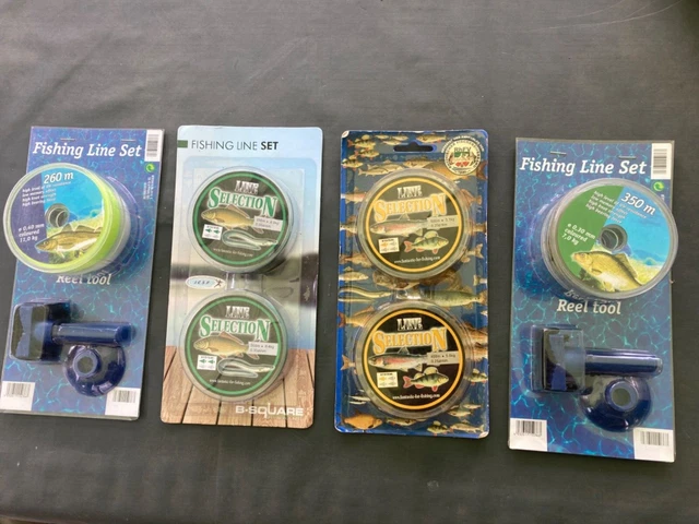 8 spool coarse/sea fishing line selection+2 spooling tools job lot. 3,5,7,8,11kg