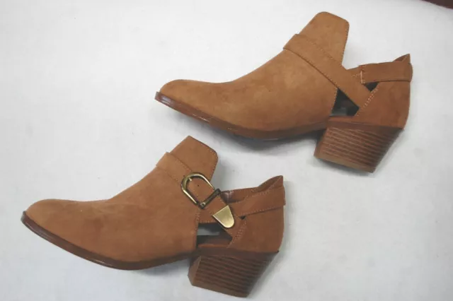 Womens CAMEL BROWN ANKLE BOOTIES Chelsea Boots OPEN SIDES Buckle SIZE 6W
