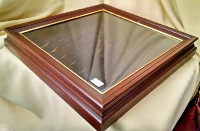 Shadow Box Display Case Frame Wall Hanging Wood Glass 42 Slots 1" Long Gold.