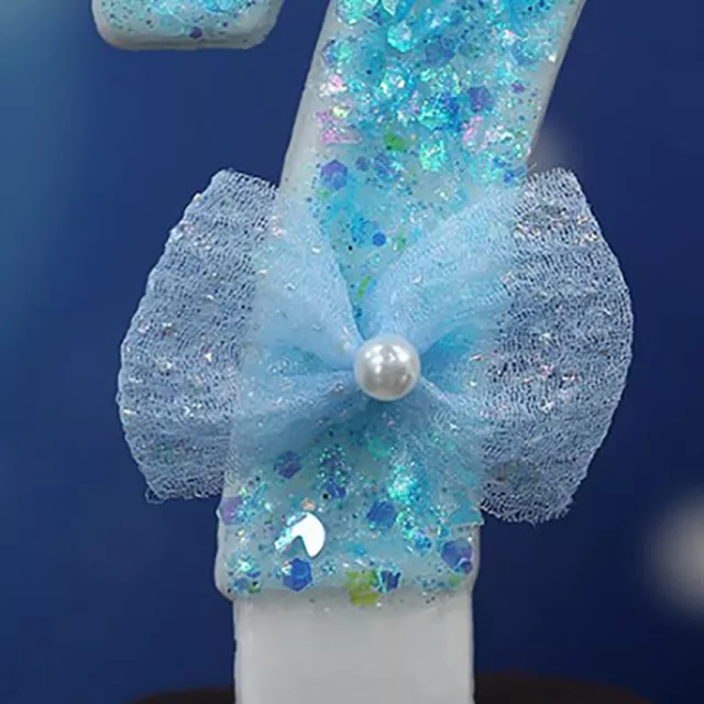 3D Number Cake Decorating Candles Glitter Blue Bow Digital Candles Cake Topper