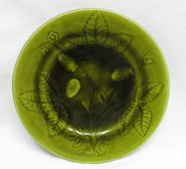 Antique Italian Italy Green Majolica Strawberry Pottery Plate
