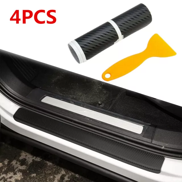 4pcs 4D Carbon Fiber Look Car Door Plate Sill Scuff Cover Sticker Anti Scratch