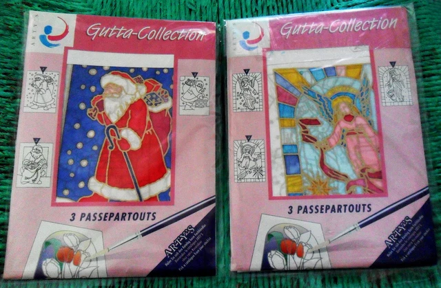 Lote de 2 x 3 tarjetas de pase en todas partes + sobres pintura de seda colección Gutta de Arty's