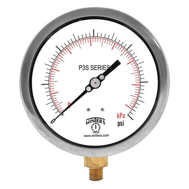 WINTERS P3S6014 Pressure Gauge,4-1/2" Dial Size,Black